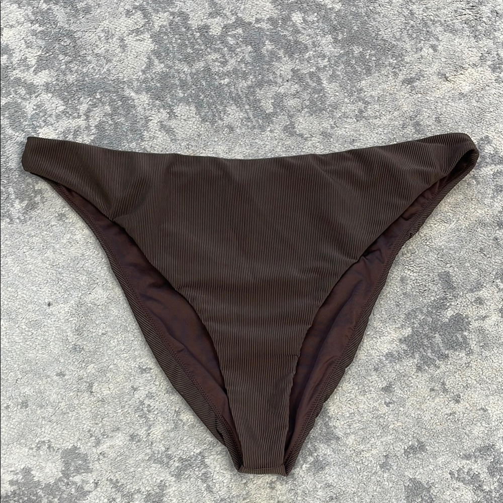 New Good American Ribbed Better Bikini Bottom Swim Cheeky Brown Sz 7 - Picture 3 of 9